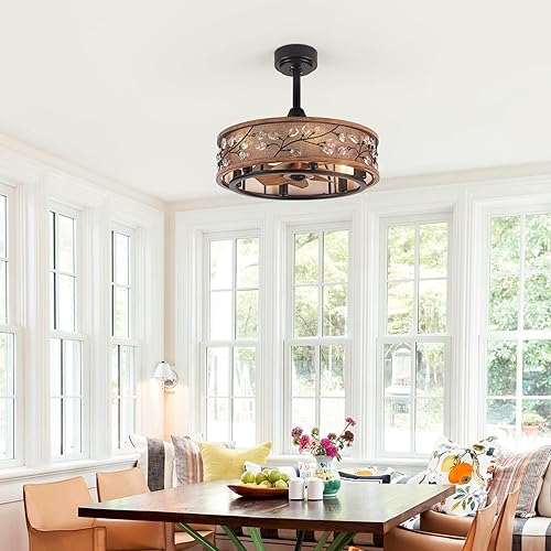 Miniatura 2 de WWM Ventilador de techo de 20 pulgadas de bajo perfil con luz  estilo granja, motor de CC que fija el parpadeo, motor reversible, 6 bombillas LED