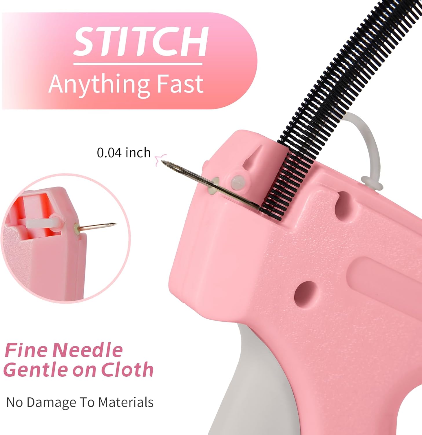 Mini Stitch Gun Kit, Stitchy Gun,Quick Clothing Fixer,Tagging Gun for Clothing, Mini Sewing Micro Tagging Gun - Includes 6 Needle2000 Black Fasteners & 2000 White Fasteners (Pink) - Image 3