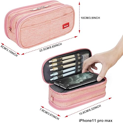 Miniatura 2 de Estuche grande para lápices de gran capacidad, bolsa de almacenamiento grande, 3 compartimentos organizador de escritorio, estuche de rotulador,