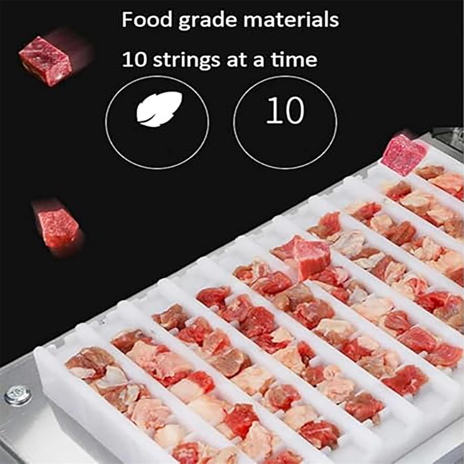 Brocheta manual de acero inoxidable, dispositivo de brochado resistente para carne y frutas, compatible con brochetas de bambú/hierro de hasta 35 cm