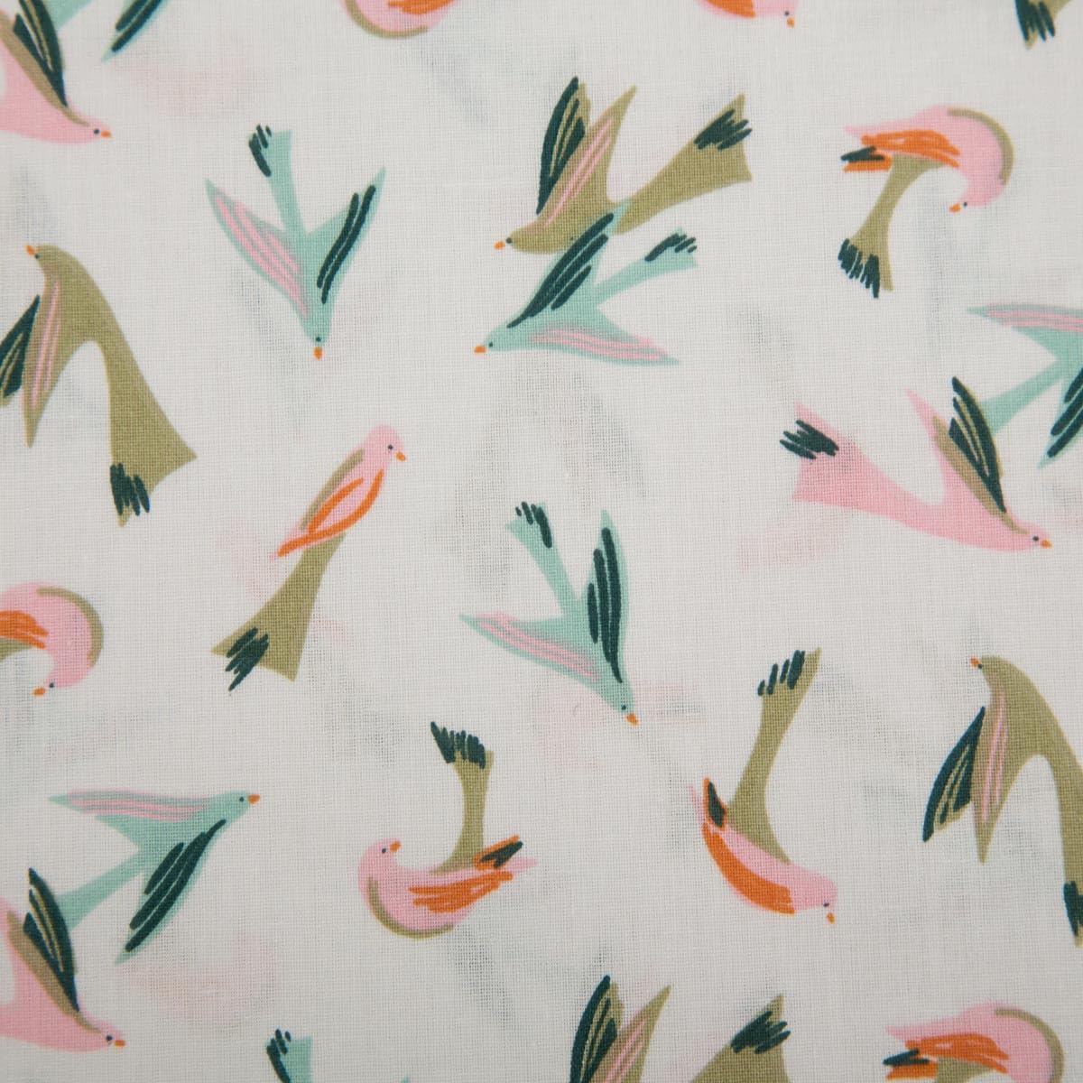 Cotton Fabric Voltige Birds Ecru Pink Blue Green 1.47 m Width Sold by the Metre Ideal for Sewing & DIY (147 cm Width)