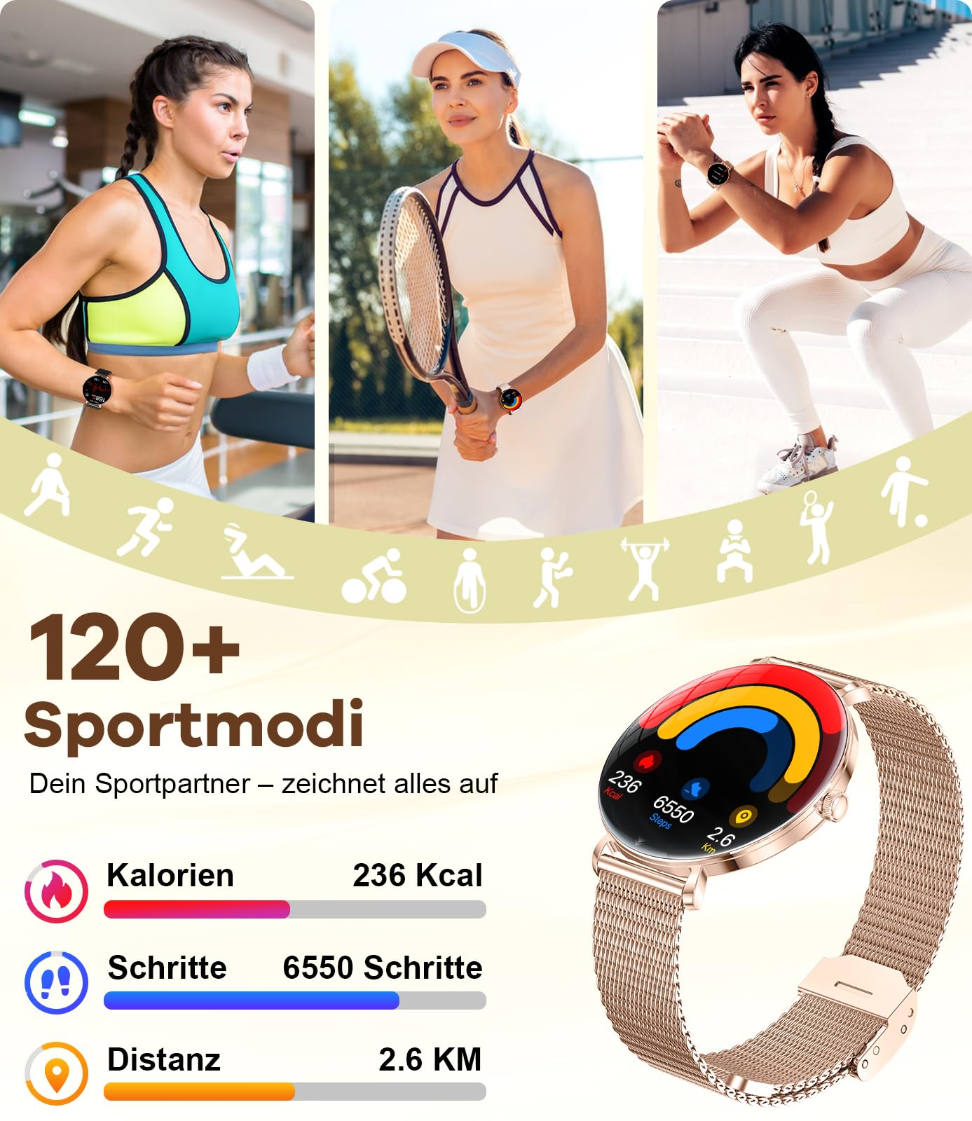 LIGE Montre Connectée Femme avec Appel Bluetooth, 1,43'' AMOLED Écran Smartwatch avec Santé Au Féminin, 120+ Mode Sportif, Sommeil, Fréquence Cardiaque, Étanche IP68 Podometre pour Android iOS