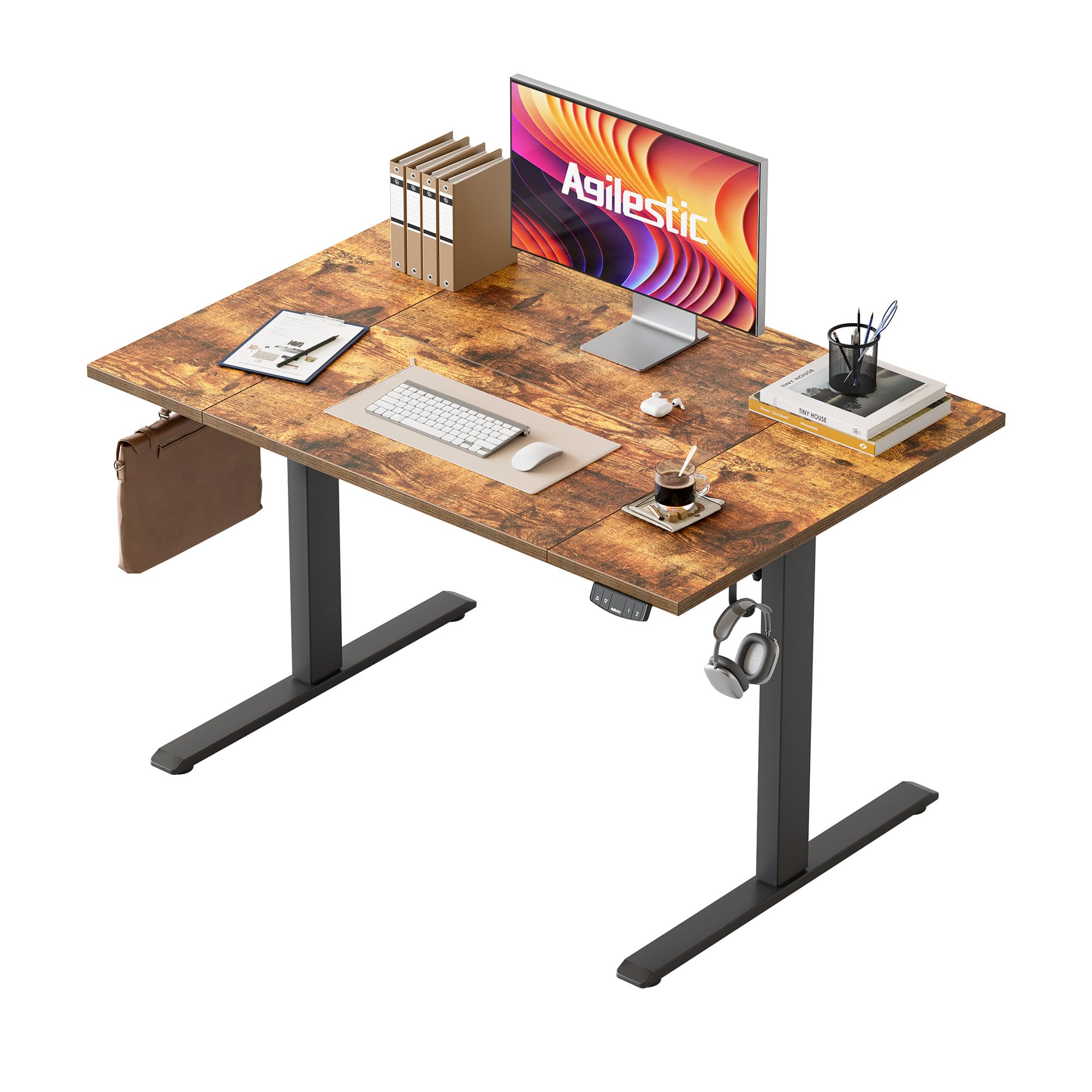 Agilestic Height-Adjustable Electric Desk, 120x80 cm Sit-Stand Office Desk, Computer Desk with Memory Function, Standing Desk, Gaming Desk, Brown