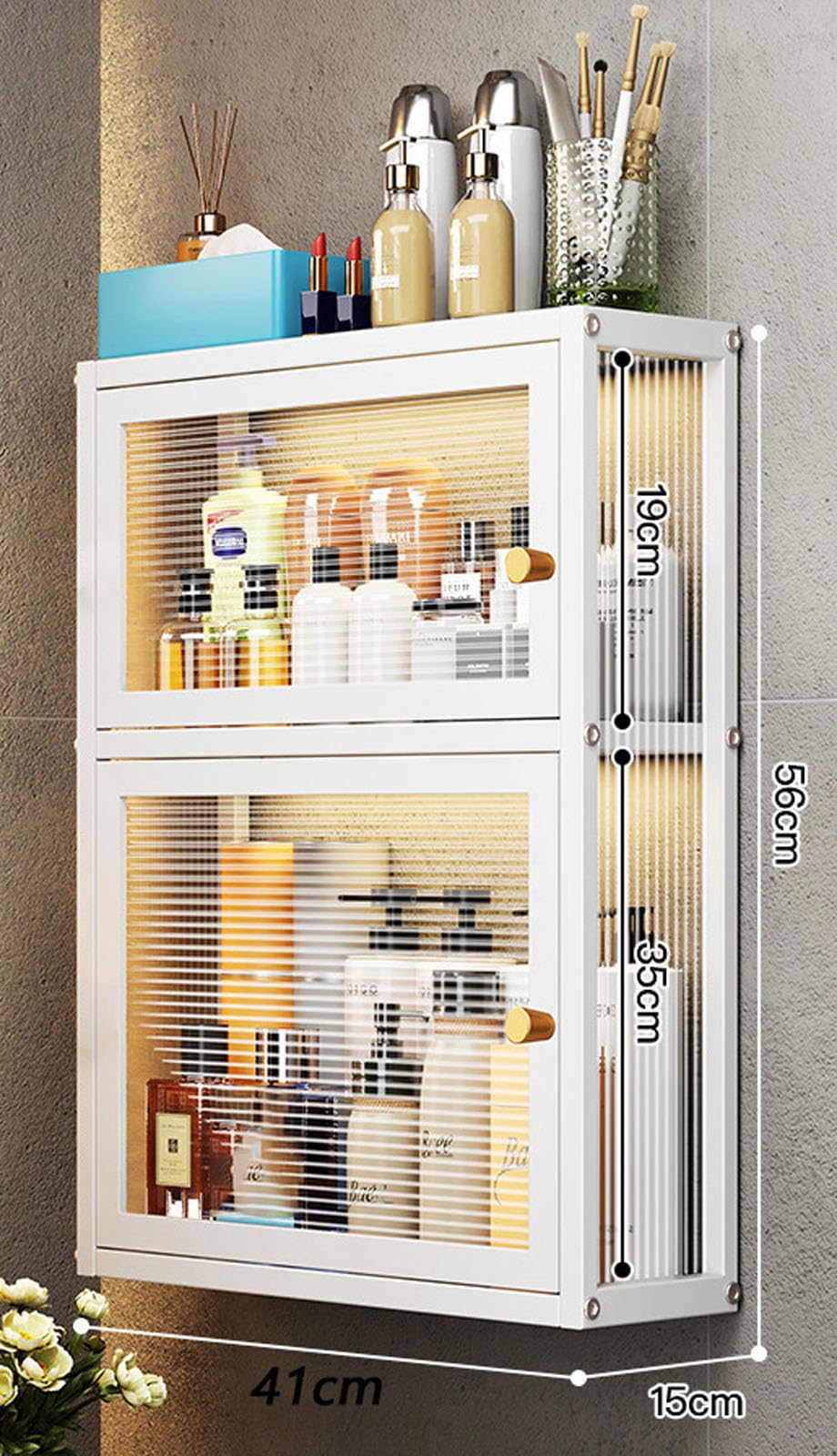 Armadietto per medicinali in metallo bianco con porta in vetro da appendere al bagno, per ufficio, sala da pranzo, soggiorno, cucina