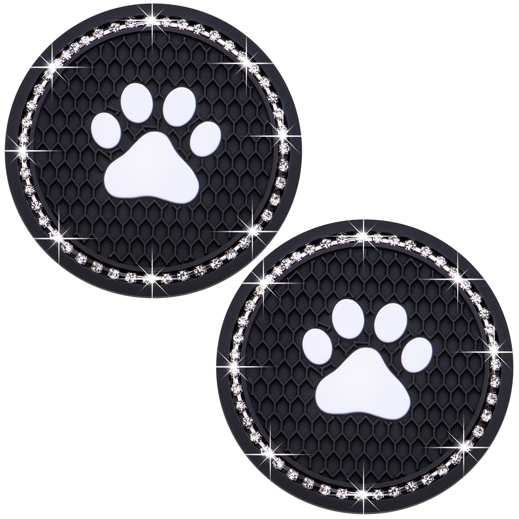 2PCS Bling Car Cup Holder Coaster Universal Dog Cat Paw Auto Non-Slip Crystal Rhinestone Cup Holder Coaster 2