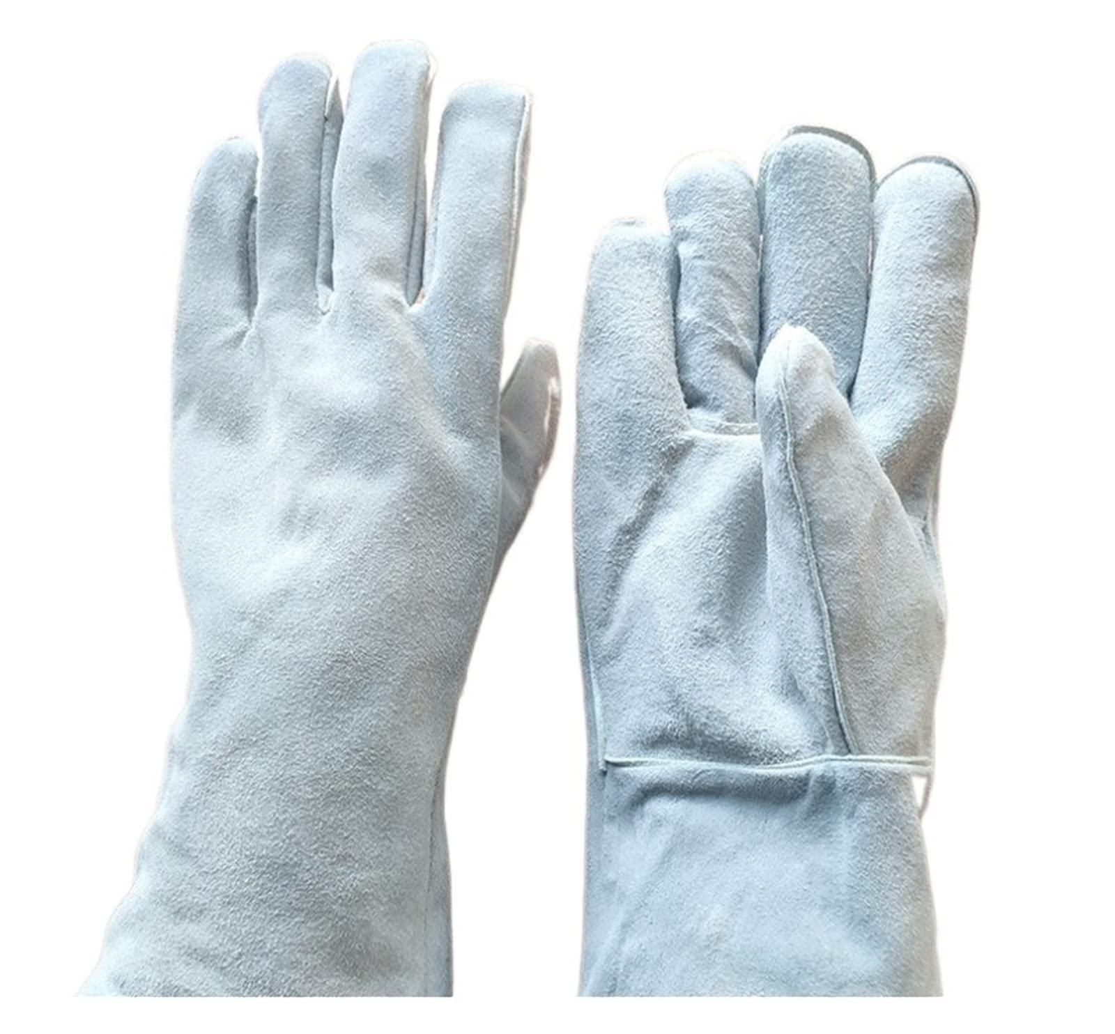 Welding Supplies Extended Welding Gloves Leather Gloves High Temperature Flame Retardant Wear Resistant Welder Heat Insulation Gloves(Bianco)