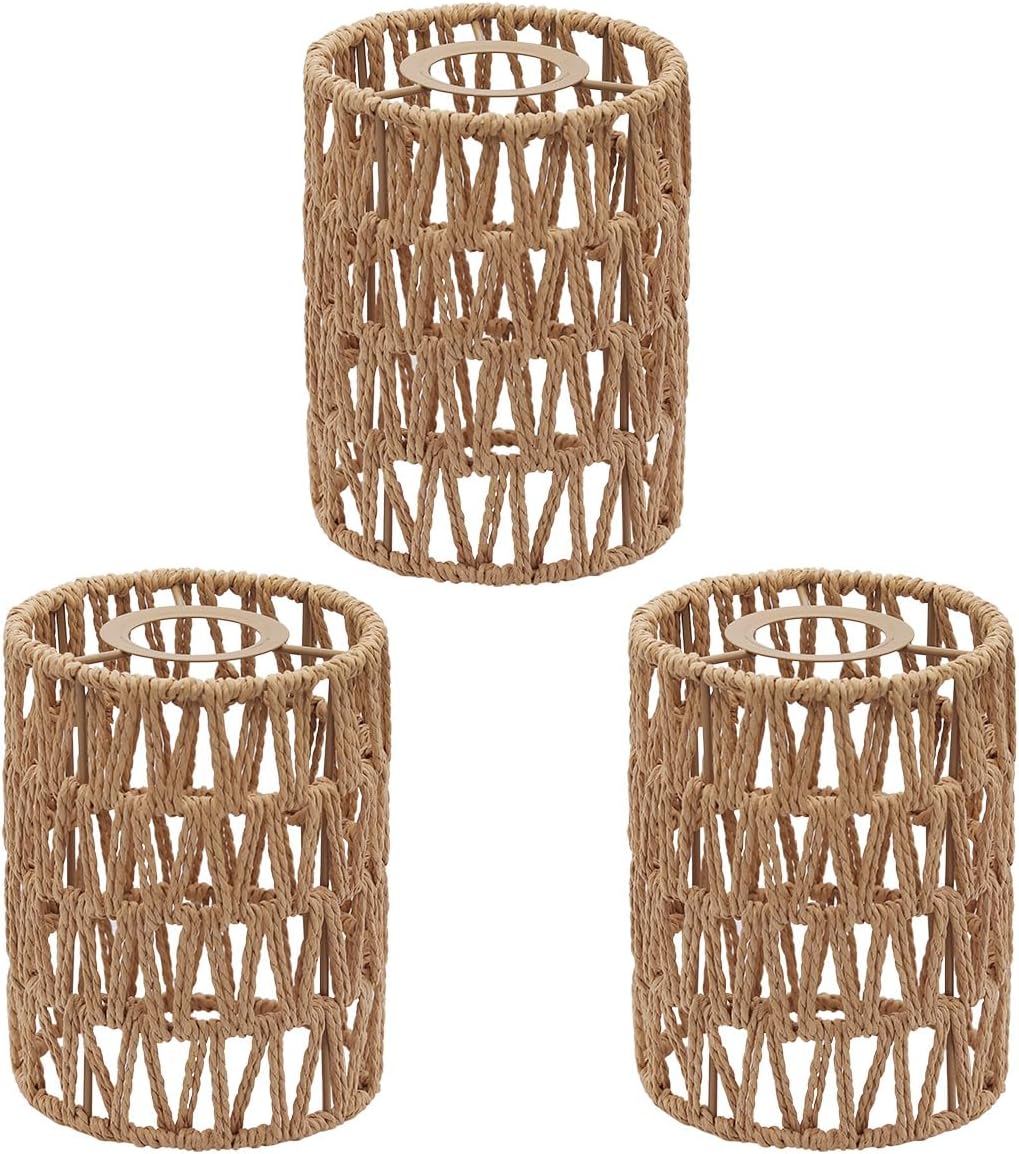 Rattan Lamp Shade, 4-Pack Retro Small Wicker Lamp Shade Replacement, Boho Woven Pendant Light Lampshade Cover for Chandelier,Lamp Holder,Ceiling Light,Pendant Light,Floor Lamps