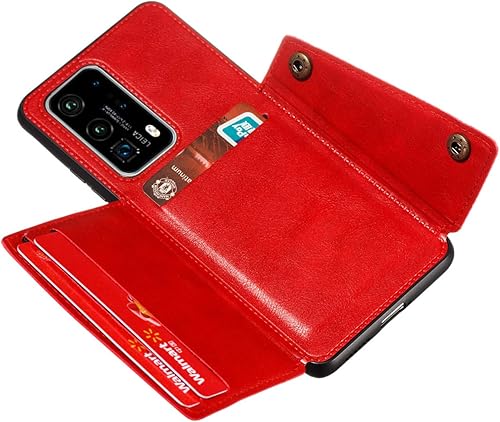 Miniatura 3 de Elubugod Funda para Huawei P40 Pro, con ranura para tarjeta para Huawei P40 Pro ELS-NX9 ELS-N04 ELS-AN00 ELS-TN00 funda roja