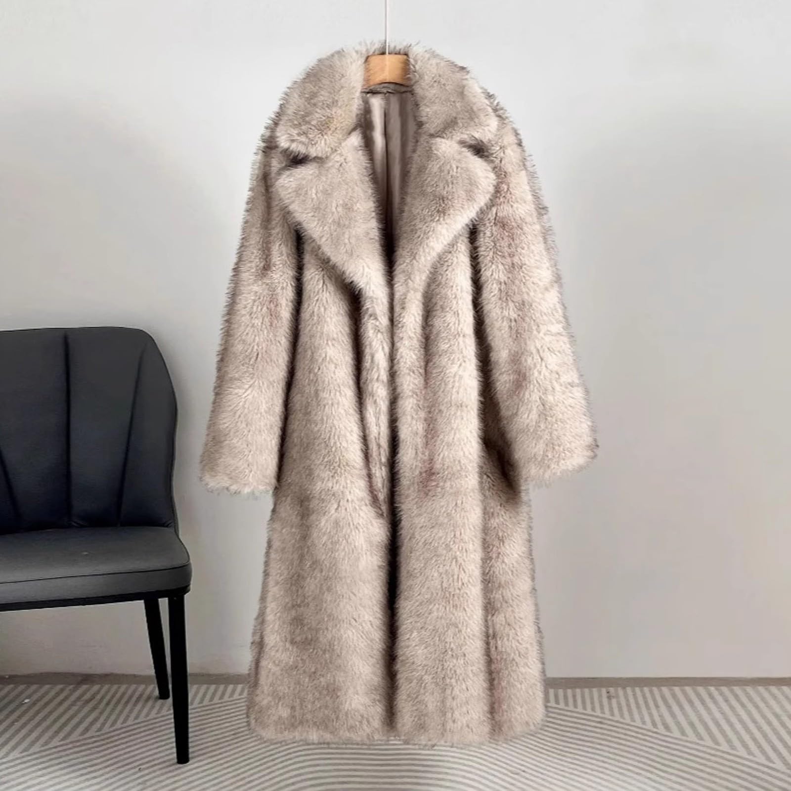 Generisch Cappotto di pelliccia da uomo lungo cappotto di pelliccia sintetica peluche giacca invernale caldo cappotto pelliccia giacca a maniche lunghe risvolto finta pelliccia giacca cardigan sciolto