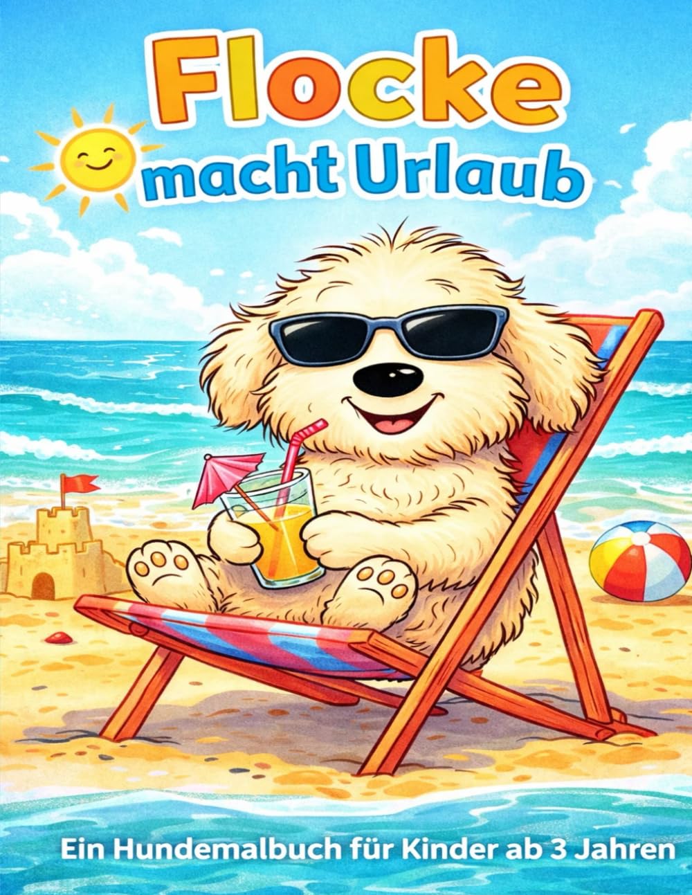 Flocke macht Urlaub: Ein Hundemalbuch für Kinder ab 3 Jahren (Die Flocke-Malbuch-Reihe, große Motive ab 3 Jahre)