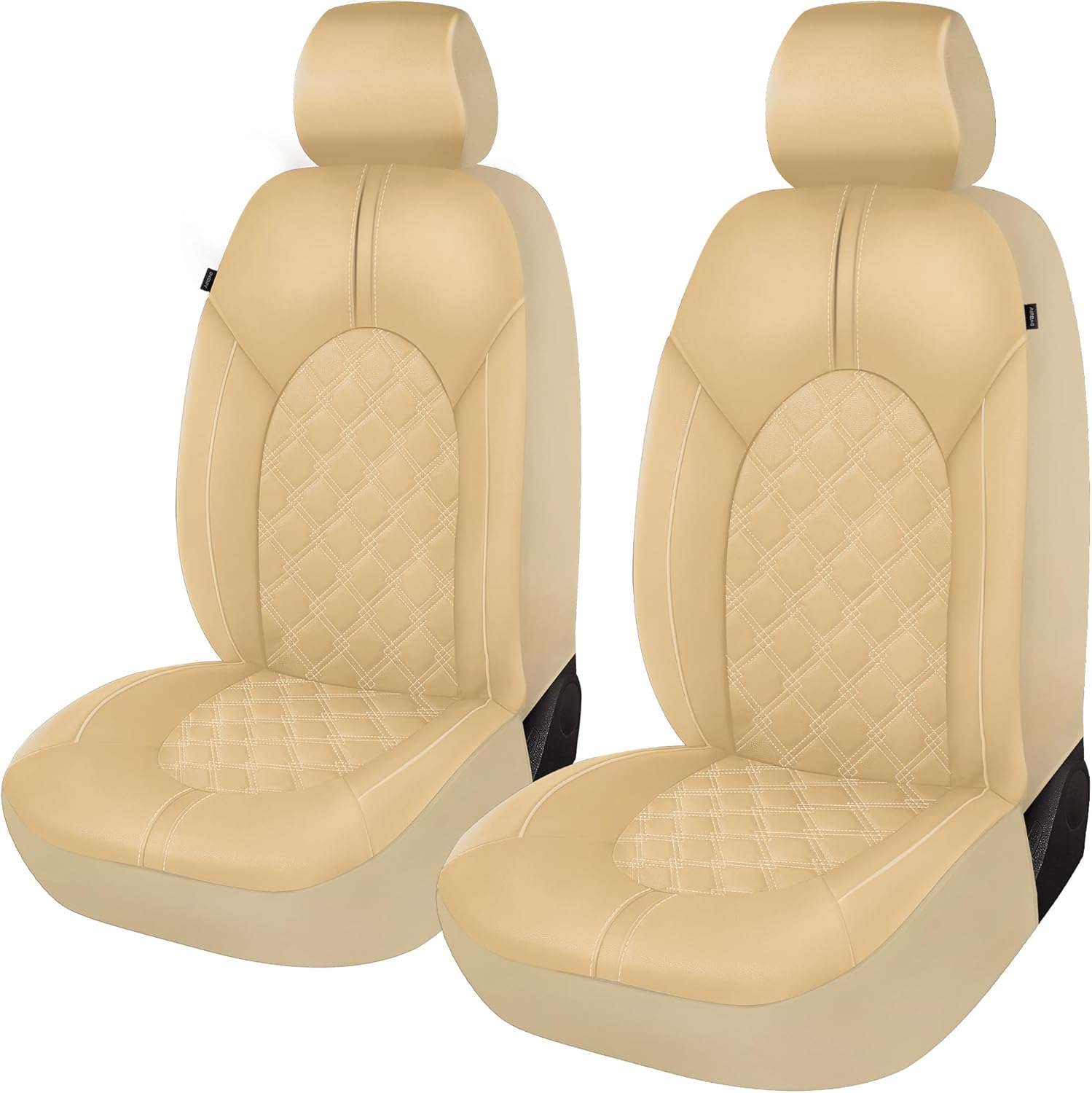 CAROMOP Luxury PU Leather Car Seat Covers Front Set - Anti-Stain Waterproof Automotive Seat Covers for Cars - Universal Car Interior Covers Seat Protectors for SUVs Pick-up Trucks(Black/Red Line)