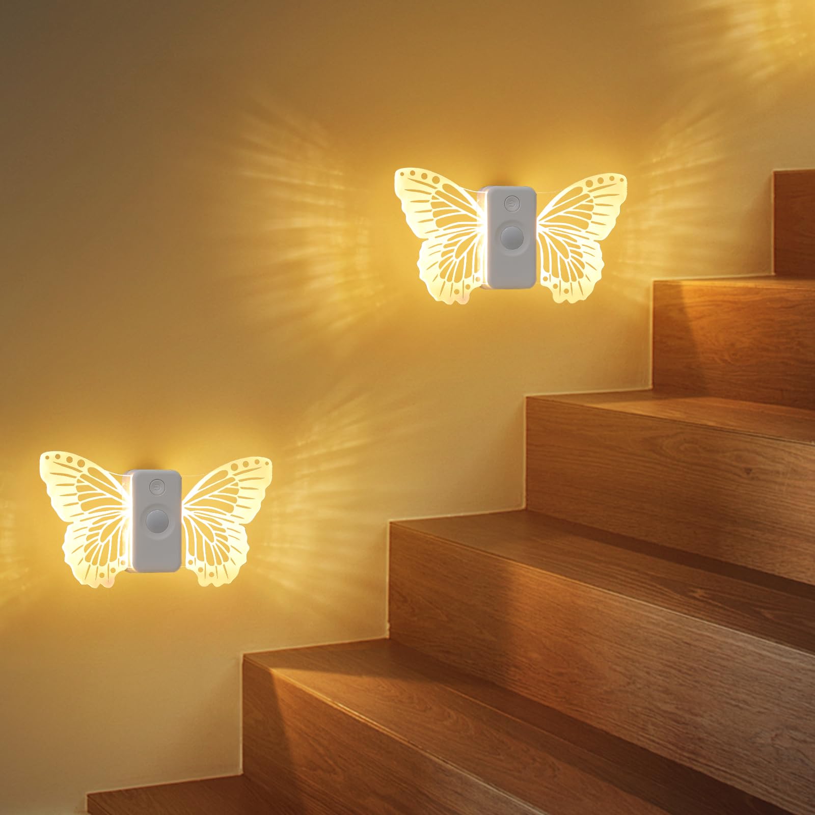 Hoofun LED Nachtlicht mit Bewegungsmelder Aufladbare, 2 Stück Wandlampe 3 Modi 500mAh Akku Schrankbeleuchtung Nachtlicht, 3000K Warmweiß Magnetisches Wandleuchte Lampe für Treppe, Küchen, Flur
