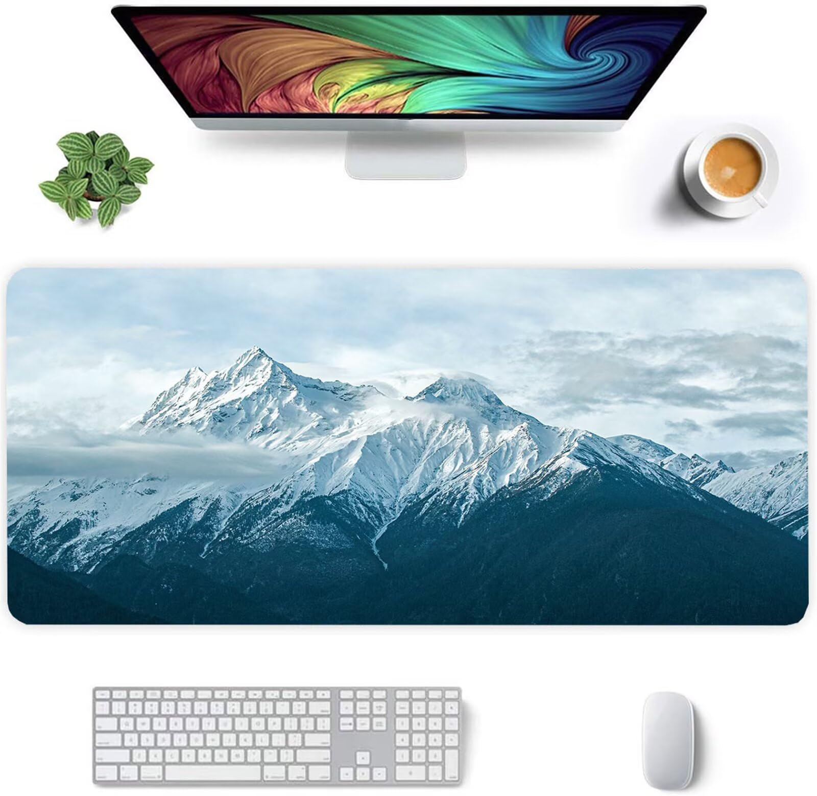 Alfombrilla Ratón XXL 1000x500x3mm Mouse Pad Grande Gaming,Alfombrilla Antideslizante,Tapete Escritorio con Bordes Cosidos,Alfombrilla Ratón para Jugadores, PC, Oficina, Famosas montañas Nevadas
