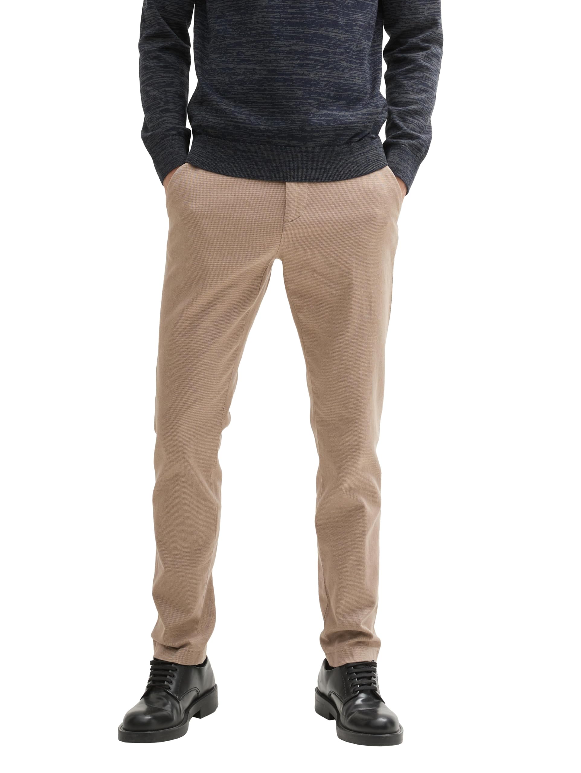 TOM TAILOR Herren Slim Fit Chino Hose aus Stretch Piqué mit Gürtel, 36161 - Beige Zig Zag Structure, 28/34