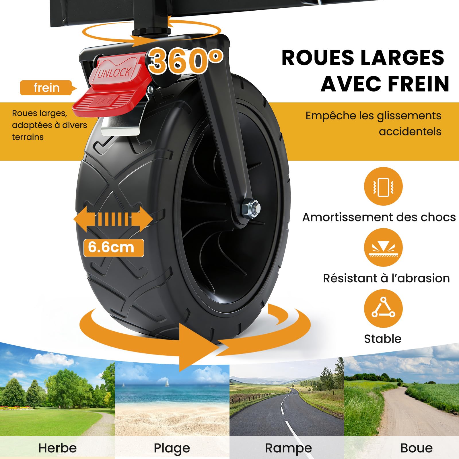 Palawano 150L Chariot Pliable à roulettes, Chariot Pliant de Transport Tout Terrain pour Camping Plage et Jardin, Chariot de Peche avec Freins et Poignée Réglable