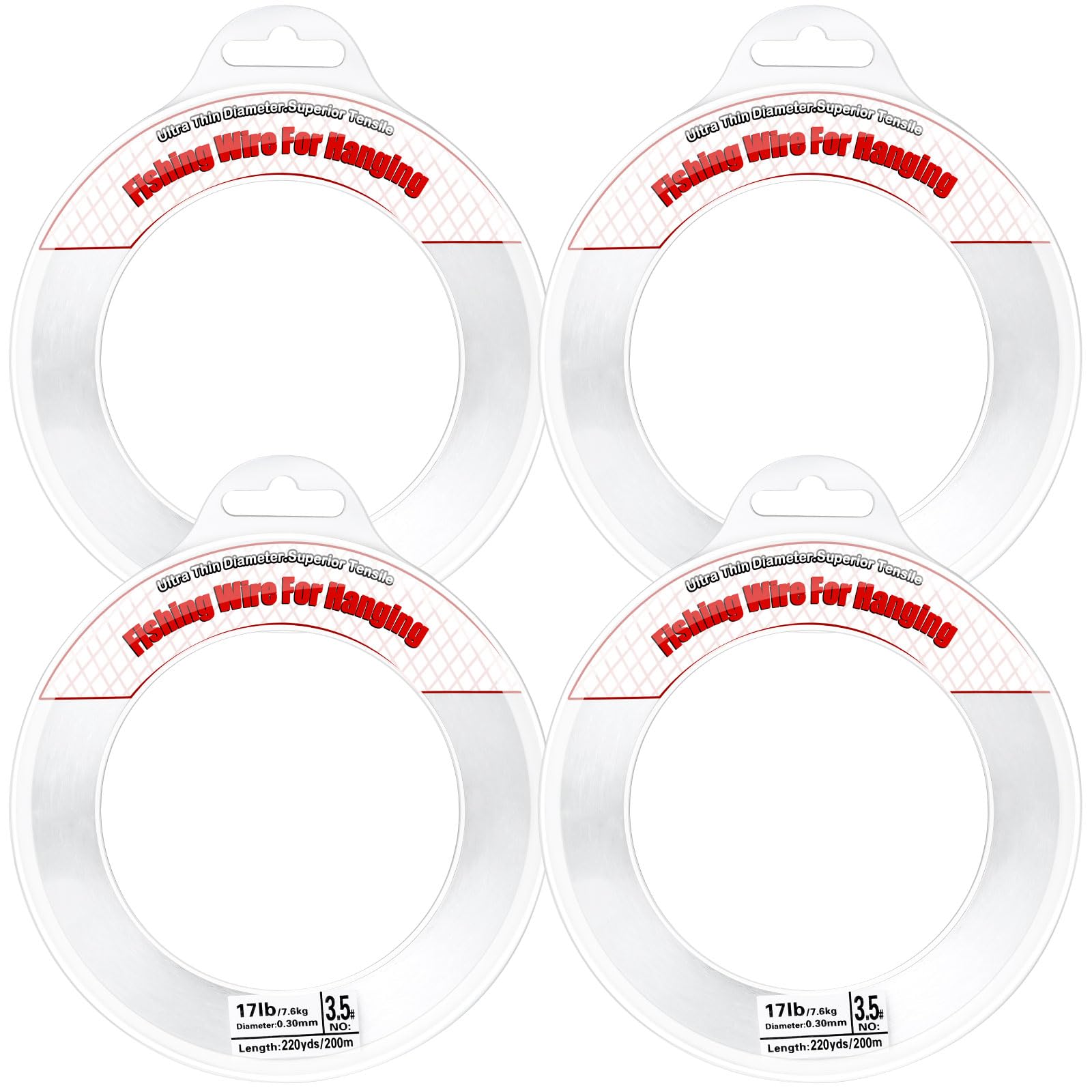 4Pcs Clear Fishing Wire, 2624FT Fishing Line Nylon Monofilament Line 0.3/0.45mm Invisible Cord Clear String for Hanging Balloon Decorations Crafts, Beading Sewing