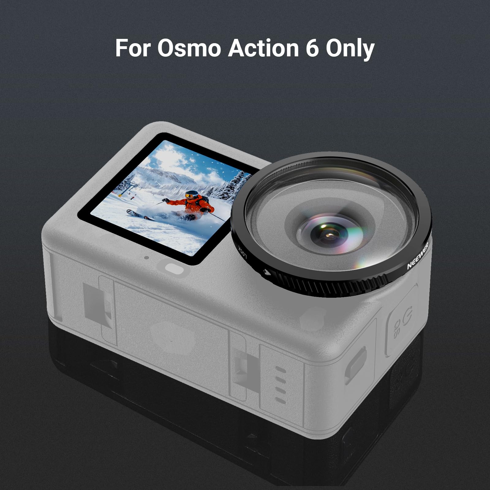 NEEWER Obiektyw szerokokątny kompatybilny z DJI Osmo Action 6 tylko, 180° FOV, wielowarstwowe szkło optyczne HD, 3 elementy w 3 grupach, przykręcany obiektyw Action Cam, akcesoria fotograficzne