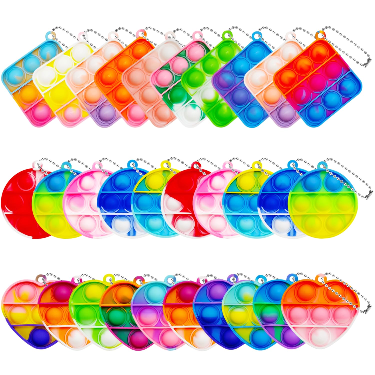 Cuackamily 30PCS Party Bag Fillers for Kids, Mini Pop Poppet Keyring Pinata Fillers, Party Favours Pop Bubbles Fidget Toys Stress Relief Squeeze Christmas Birthday Gifts Class Prizes for Girls Boys
