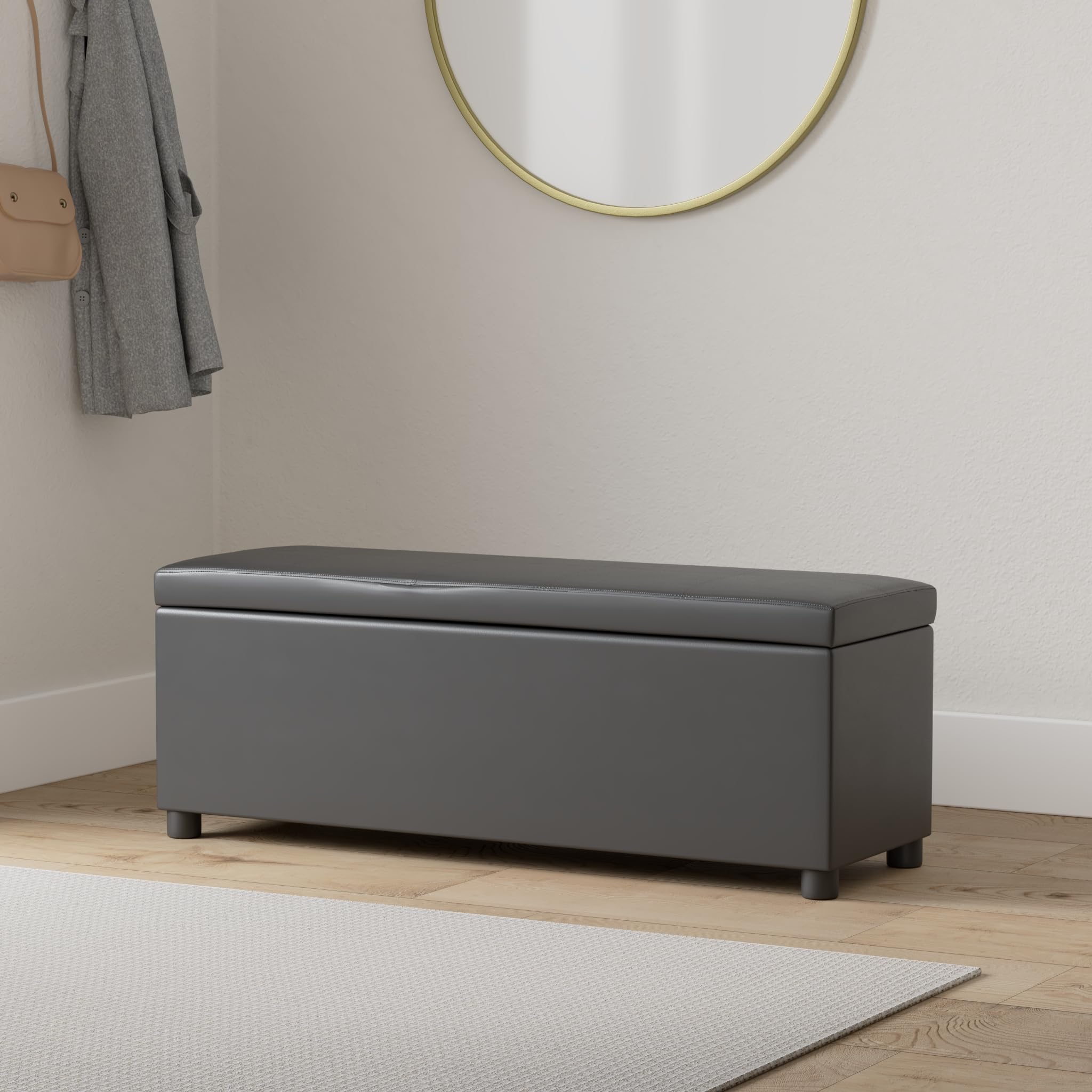 Corium Puff Almacenaje Bukit Baúl Almacenaje Dormitorio Banco Tapizado con Compartimento Banco Otomano Arcón máx.150 kg Polipiel Madera 118 x 37 x 43 cm - Negro