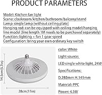 Vista 2 de WGTCZY Ventilador de techo portátil, ventiladores de techo de 11 pulgadas, control remoto, LED, regulable, 3 colores, ventilador de techo al aire