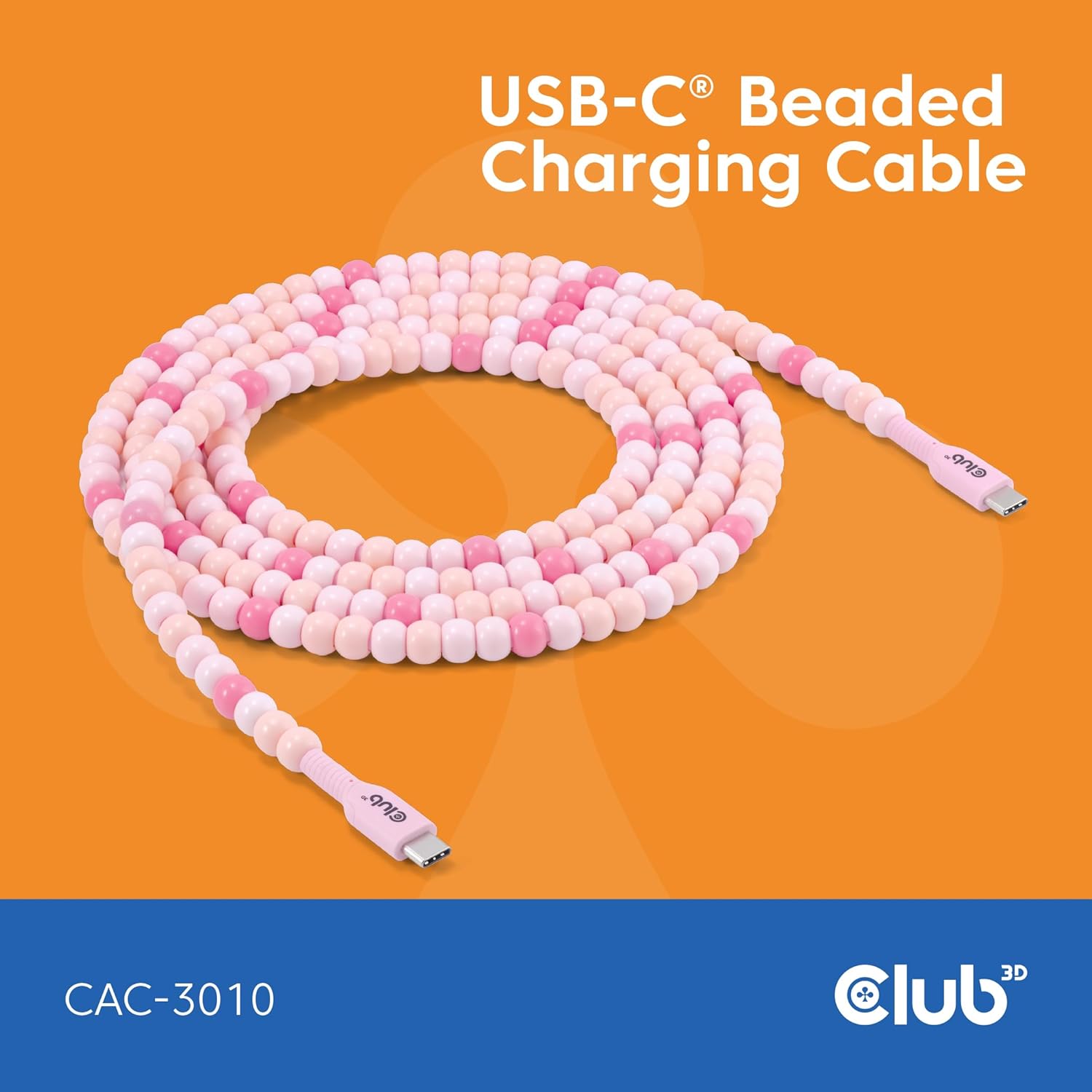 Club 3D USB-C Beaded Cable Pink, W129022962
