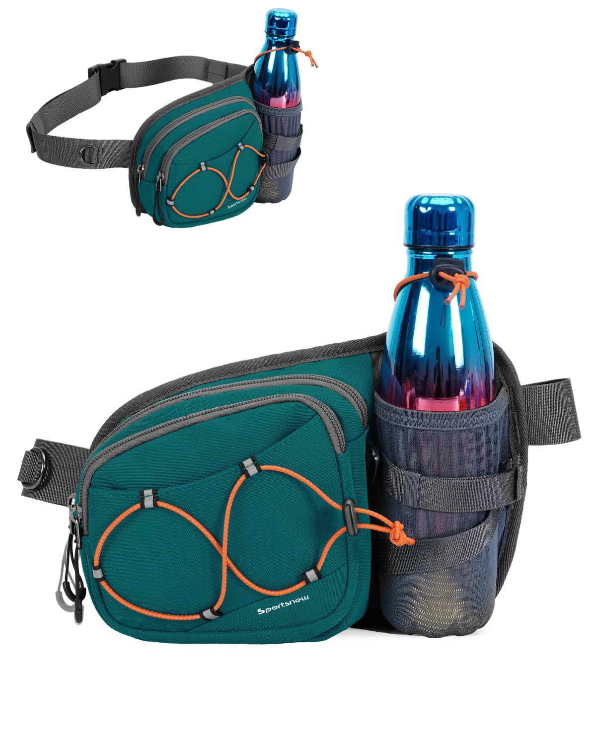Sportsnew Bum Bag Fanny Pack with Water Bottle Holder, 2L Light Waist Bag, Water-Resistant for Hiking Running Cycling Dog Walking Travel - 2