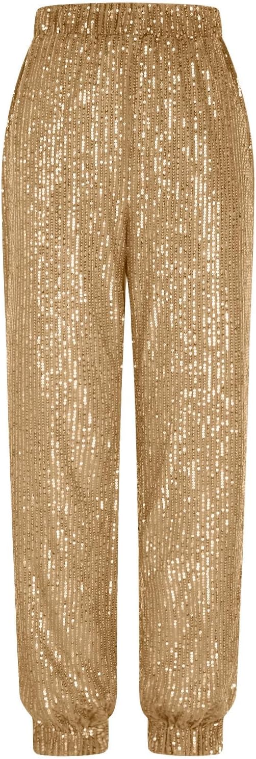 Sequin Joggers for Women Elastic High Waisted Sparkly Pants Holiday Party Glitter Trousers Disco Dance Clothes 2025 - Image 4