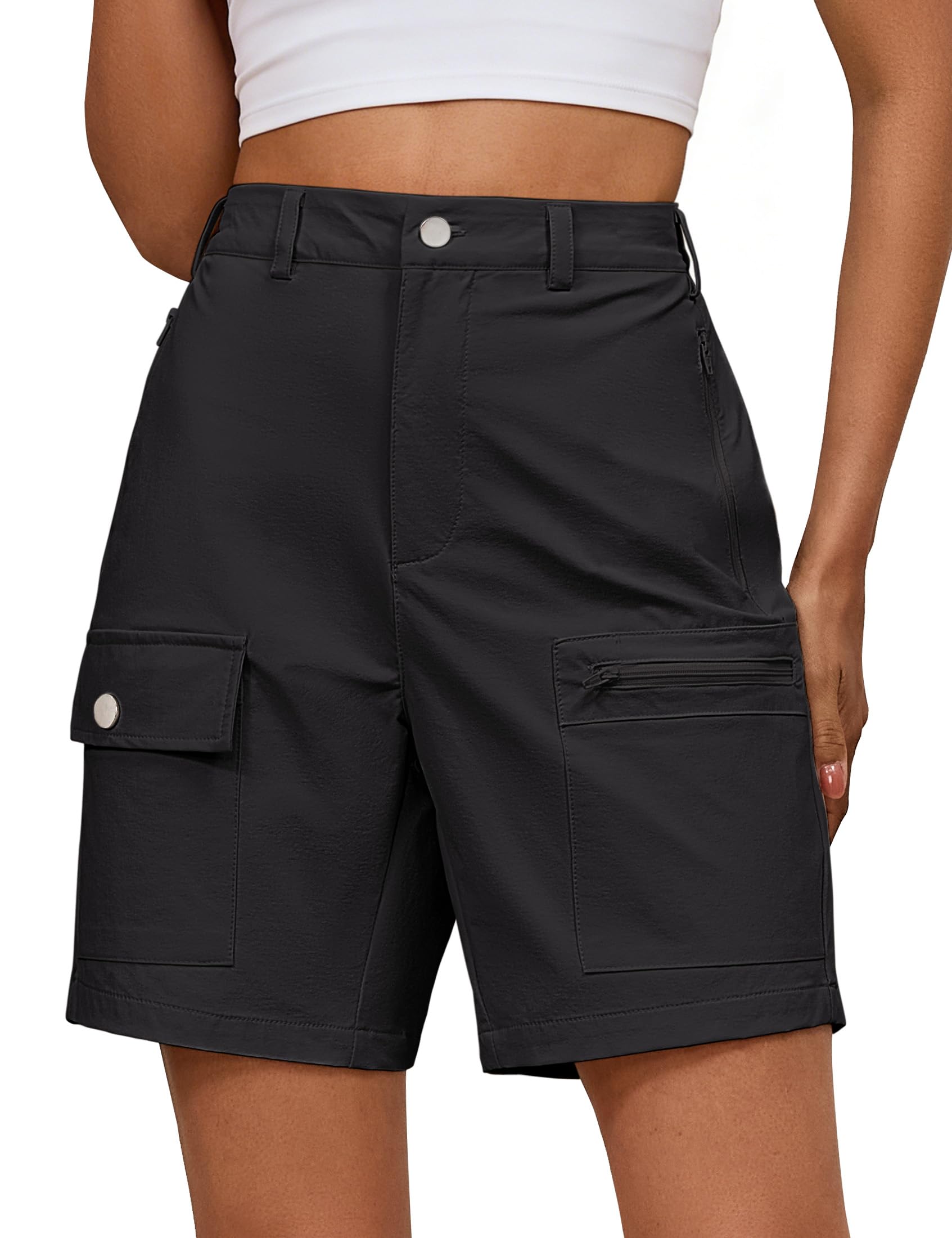 luvamia Hiking Shorts for Women Cargo Lightweight Water Resistant Elastic Waist Golf Casual Summer 7 Inch Inseam Shorts