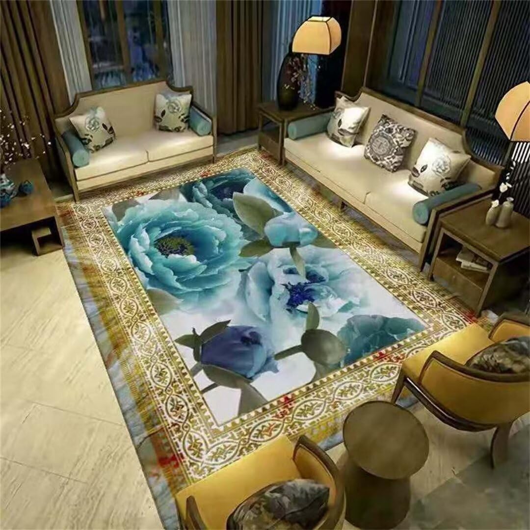 Tapis de salon lavable résistant aux taches de couleur bleu 60x90 cm