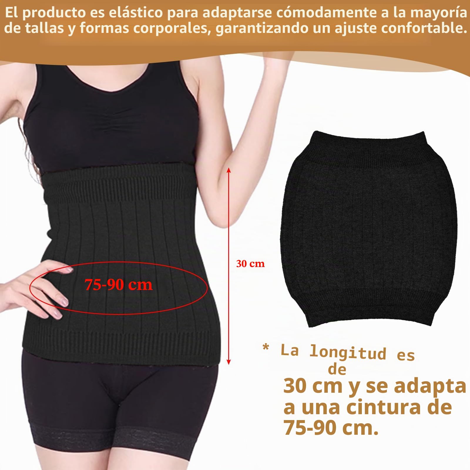 NAROSEBE Unisex Cinturón Lumbar Mujer Negro Calentador de Cintura de Cachemira Elástica Calentador de Espalda LanaCinturón Invierno Protector Cinturon para Invierno para Cinturas de 75~90cm