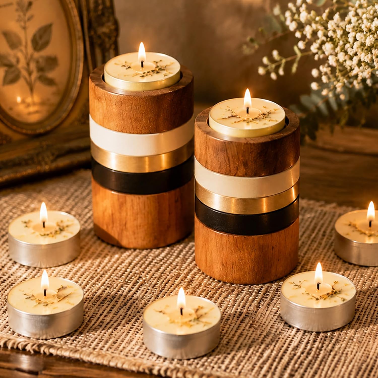 Vanilla Scented Tea Lights Candles 25 Pack, 100% Soy Wax Yellow Scented Tealights with Dried Flowers, 6 Hour Long Burn Time, Relaxing Aromatherapy Candles Gift for Home, Spa, Yoga