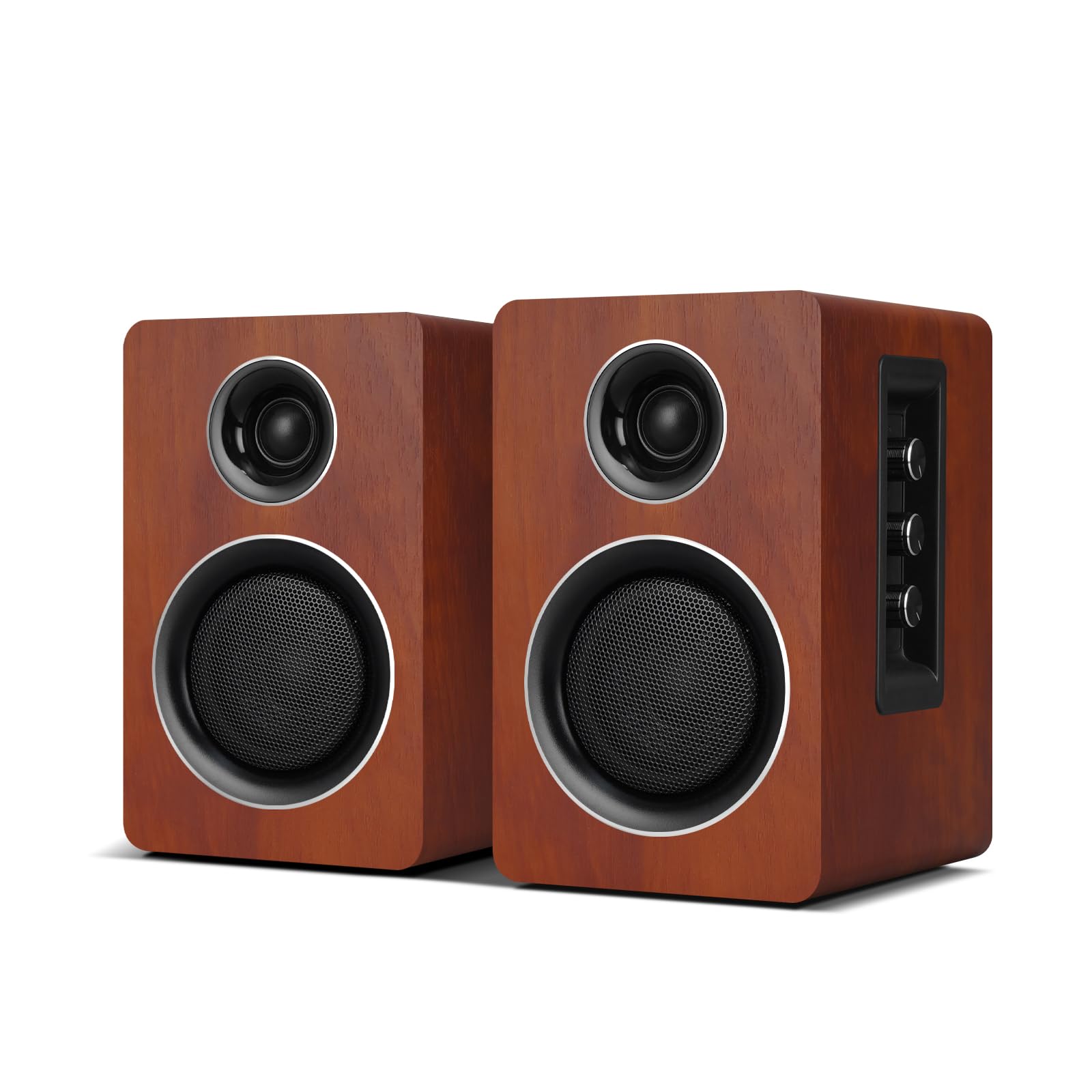 Computer Speakers for Desktop PC, Active Bookshelf Speaker with 3&lsquo;&rsquo; Carbon Fiber Woofer and Silk Film Tweeter ,Supports Bluetooth 5.3, USB-C, AUX/RCA Input for Record Player TV - Brown Stereo Set