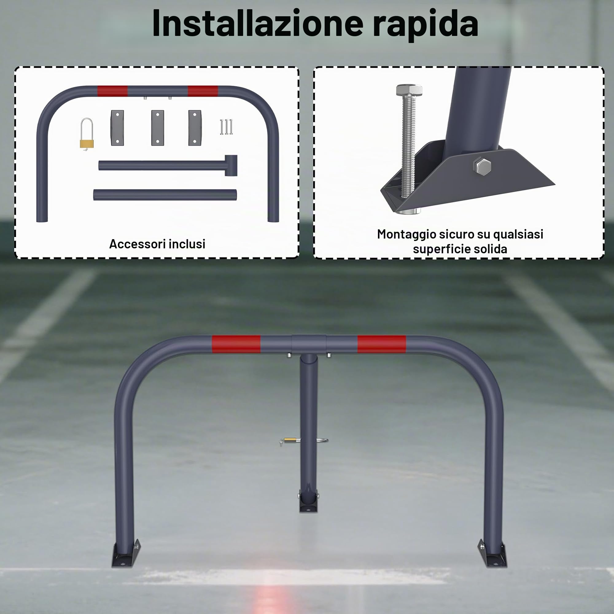 UISEBRT Blocco parcheggio pieghevole in acciaio zincato a freddo, tubo Ø 35 mm, piastra in acciaio da 2,5 mm, blocco parcheggio con serratura e 3 chiavi, pali per parcheggio privato, set da 2 pezzi