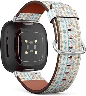 CJBROES Replacement Leather Watch Band, Compatible with Fitbit Versa 3 and Fitbit Sense of Wristband Bracelet Accessory - Ethnic Boho Ethno