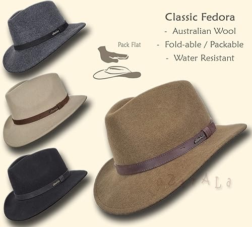 Miniatura 3 de Oztrala Sombrero de fieltro de lana australiana Outback clásico clásico Fedora para hombre, banda de cuero vaquero, HW01 EE. UU