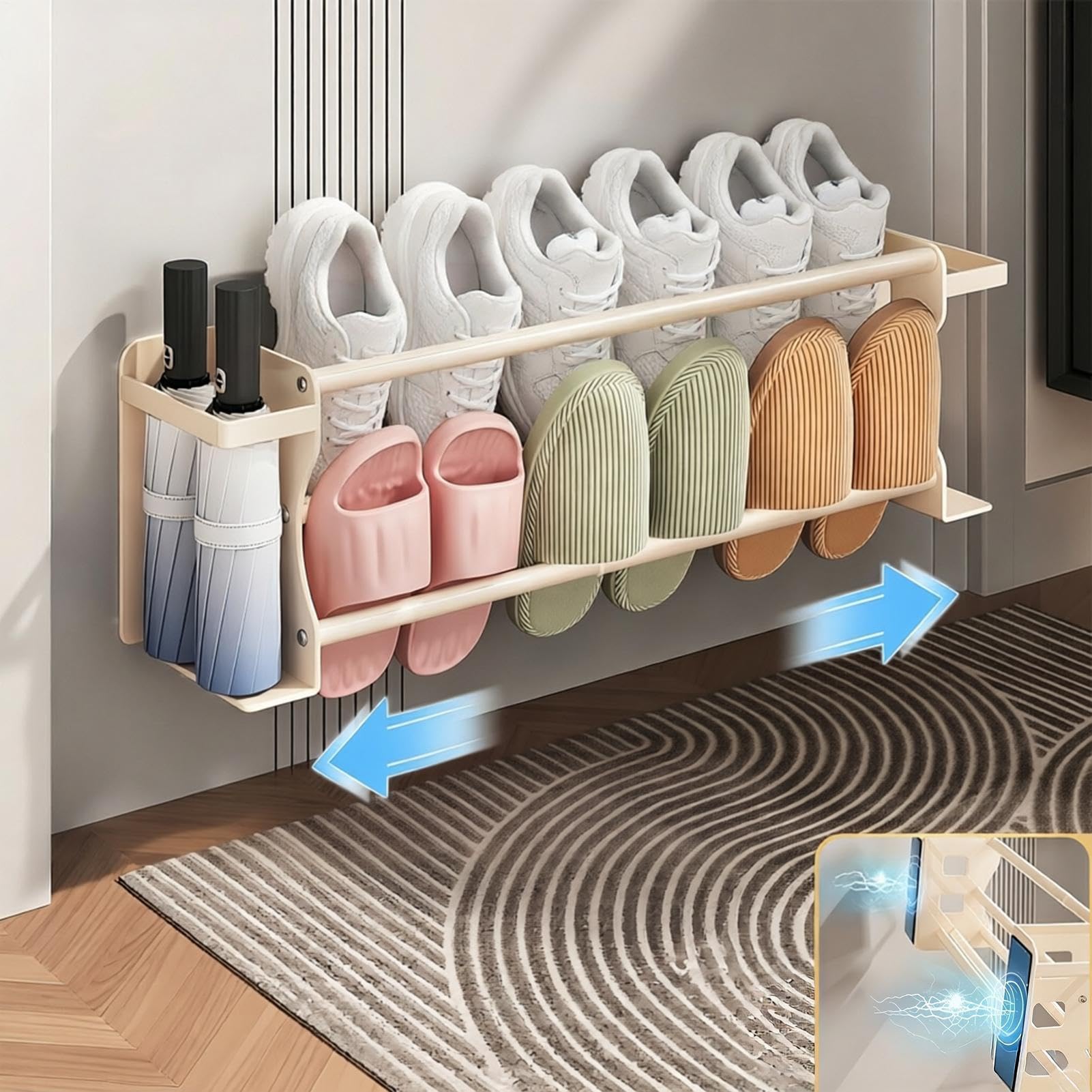 Zapatero de Pared Organizador Magnético Retráctil para Zapatillas Detrás de | Zapatero retráctil para Armario, Entrada, Dormitorio, Apartamento, Residencia, Recibidor, Balcón