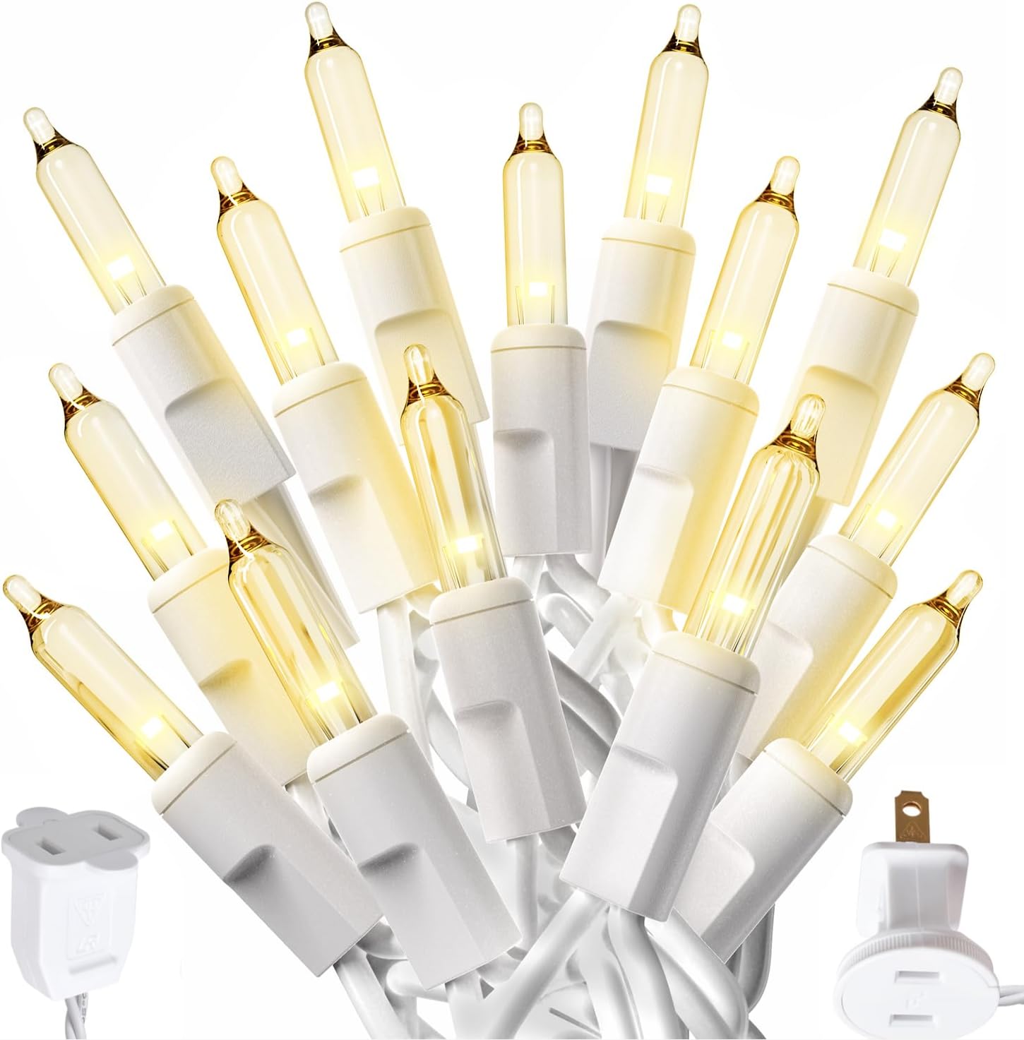 prextex 200 count clear christmas lights - 40 ft warm white xmas lights string bulbs with white wire for indoor and outdoor holiday decor, trees and more 200ct clear warm white