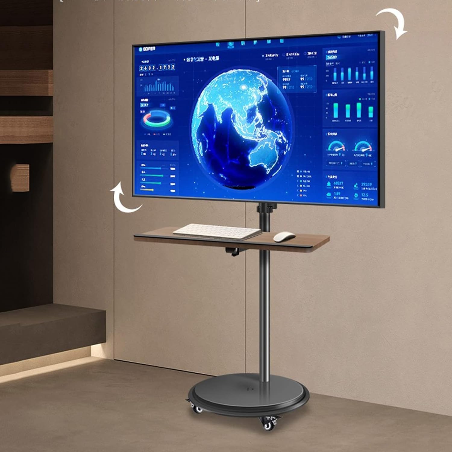 SGKOMN Monitor Arms Wheeled TV Stand Mobile TV Cart, Suitable for TVs from 17 to 43 Inches, with A Universal Adjustable Tray Height Adjustable TV Stand