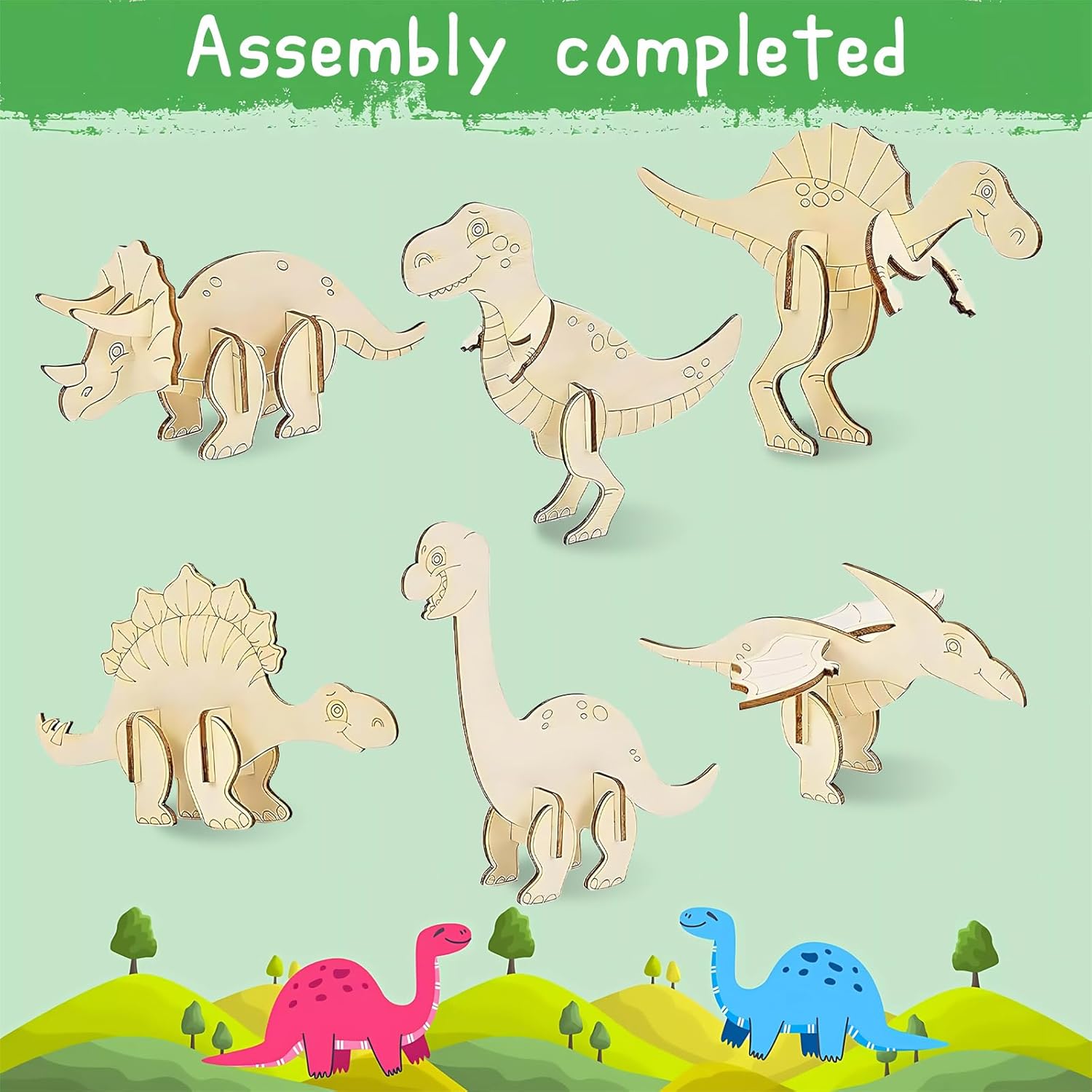 Wood Crafts Dinosaur Cutout Party Decorations Dinosaurs Cards with Dinosaurs DIY Wood Painting Crafts Bulk 24 Set 3D Puzzles Dinosaur Birthday Party Supplies - Thank You for Coming Gifts