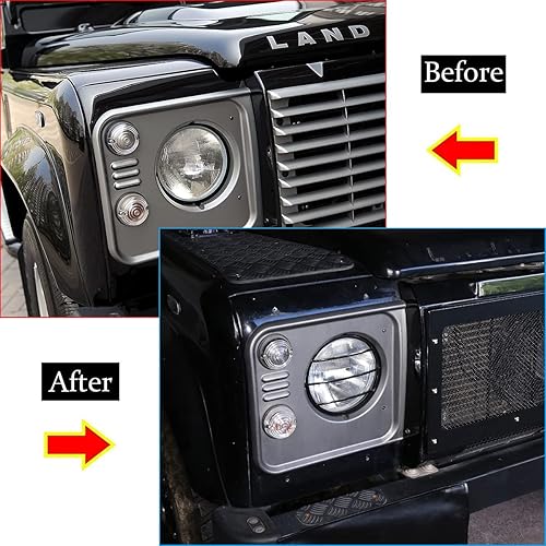 Miniatura 3 de YIWANG Protector de la lámpara trasera de metal negro para Land Rover Defender 2014-2019 Accesorios externos del coche (cubierta de faros 2 unidades)