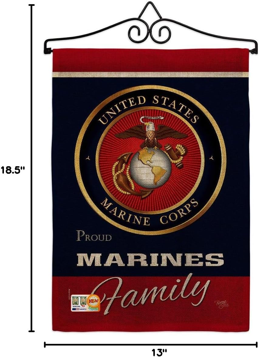 Marines Proudly Family Burlap Burlap Garden Flag Set Wall Hanger Armed Forces Marine Corps USMC Semper Fi United State American Military Veteran Retire Official Gift Yard House Double-Sided 13 X 18.5