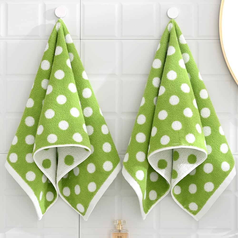 sense gnosis Green Hand Towel Set of 2 Polka Dot Pattern 100% Cotton Absorbent Soft Hand Towels for Bathroom Home Decorative 13 x 29 Inch - Image 3
