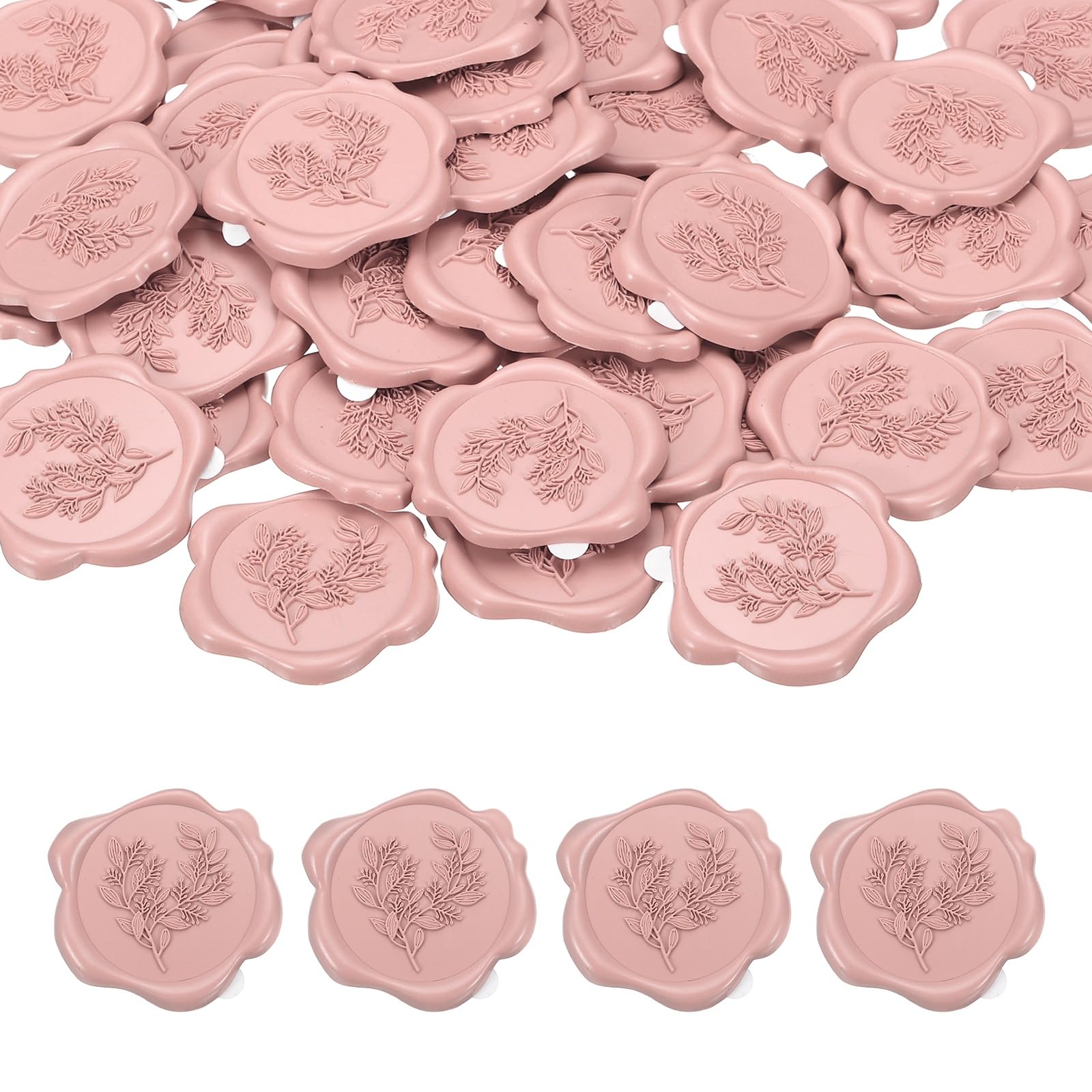 PATIKIL 50Pcs Eucalyptus Leaf Wax Seal Stickers, Plant Embossed Self Adhesive Backed Envelopes Seal Sticker Accessories for Wedding Invitation Letter Birthday Party Gift, Pink
