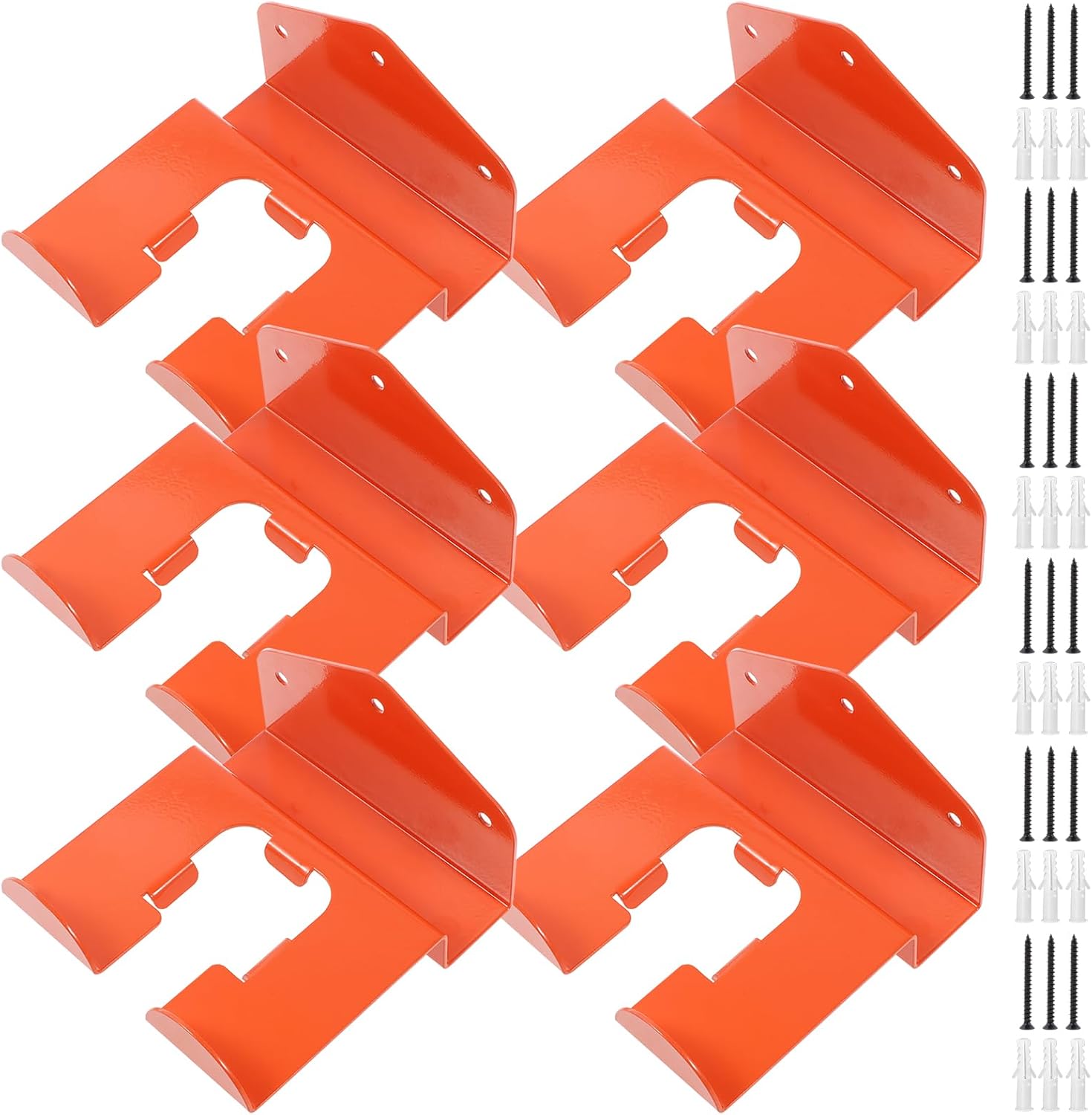 6 Pack Weed Eater Hanger Wall Mounted Bulk Weedeater Garage Trimmer Rack Heavy Duty Garden Tool Hanger Steel Weed Whackers Holder Organizer Hooks for Grass Garden Tools (Orange)