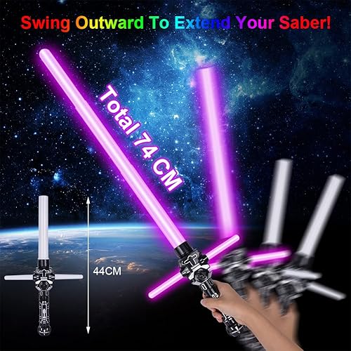 Miniatura 2 de Sable de luz, sable de luz 2 en 1 con sonido FX, sable de luz retráctil de 7 colores para niños, espada de luz LED, juguetes para adultos y niños,