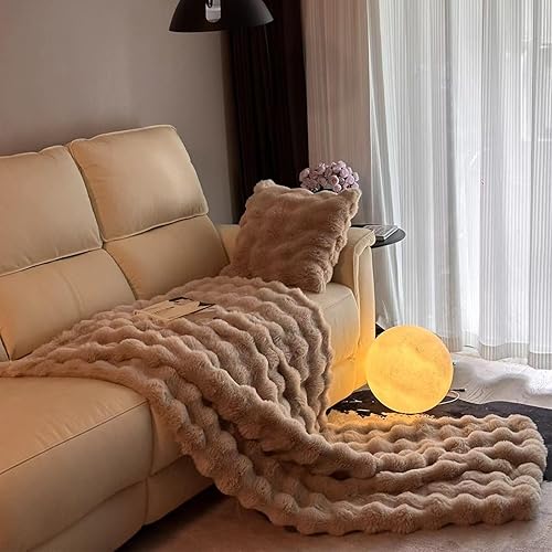 Manta de pelo sintético de felpa de conejo, manta gruesa y cálida para todas las estaciones, manta peluda suave y mullida para sofá, cama, manta