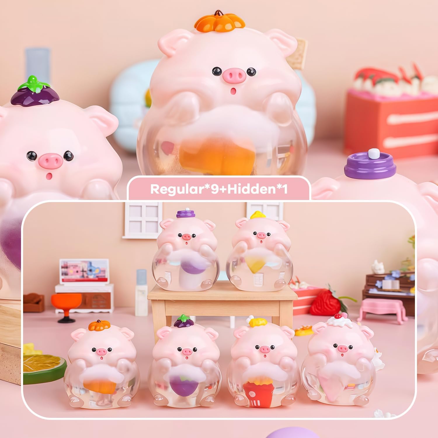 Cute Greedy Pig Series Blind Box Figures, Random Design Action Figures Collectible Toys for Birthday Gift, Home Decorations, Single Box