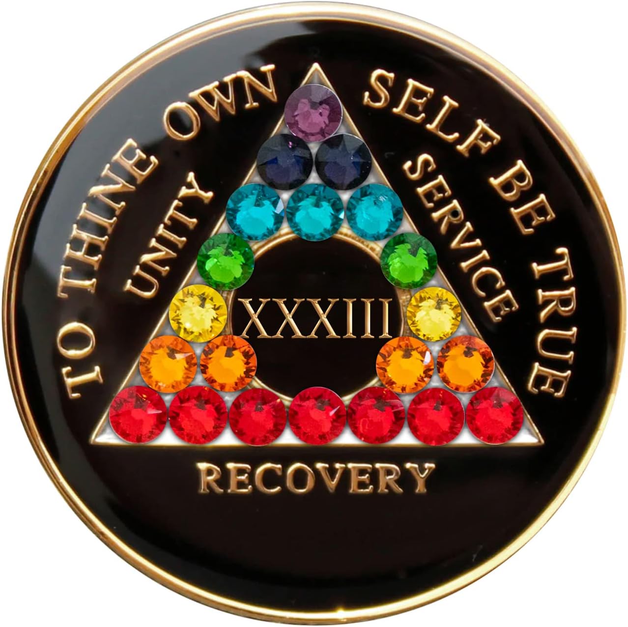 Sobriety Chip AA Chakra Crystallized Triplate Black (2 Year)