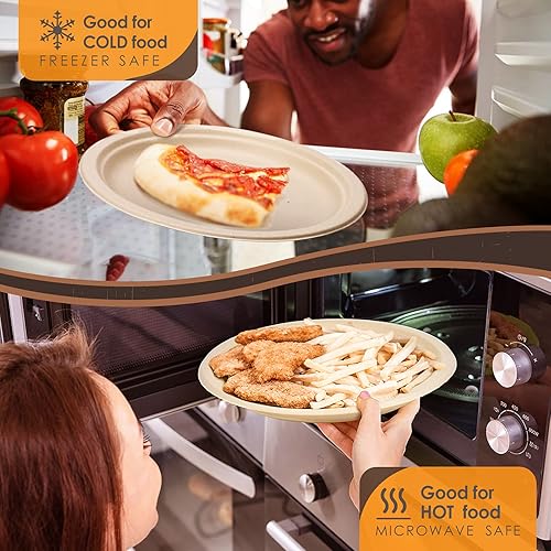 Miniatura 8 de Gezond Juego de 375 platos de papel compostables, vajilla desechable ecológica que incluye 125 platos de 10 pulgadas, 50 platos de 9 pulgadas, 50