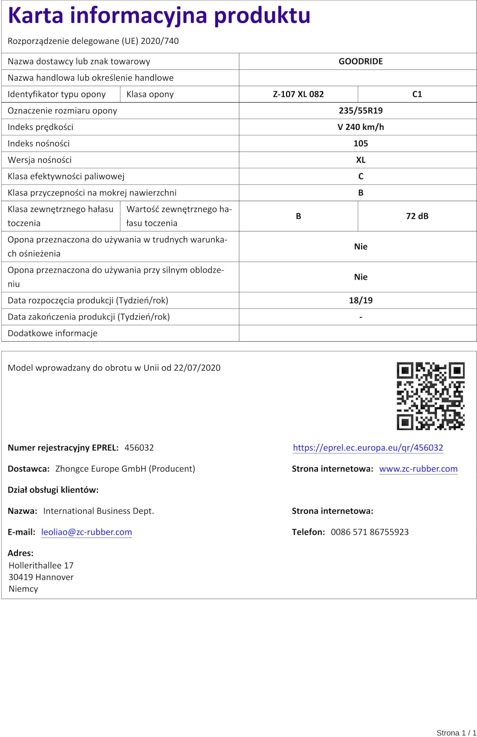 GOODRIDE 235/55 R19 105V Neumáticos de Verano XL Auto